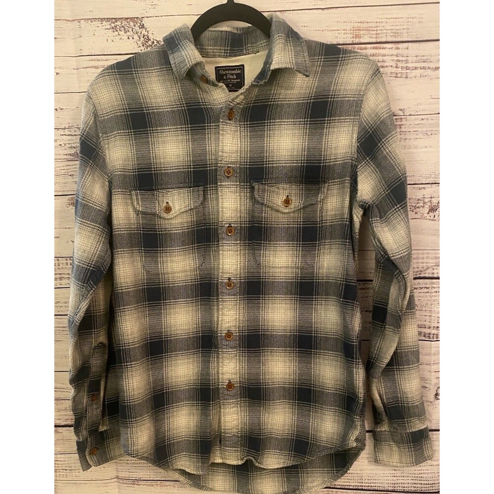 Abercrombie & Fitch Shirt Mens Medium Blue Flannel Long Sleeve Button Up